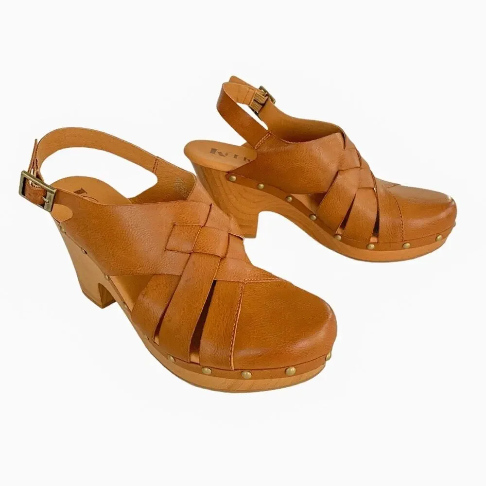 KORKS By Kors ease Wynne Comfort Clogs Shoes Leather Wedge Tan Platform Clogs 7
